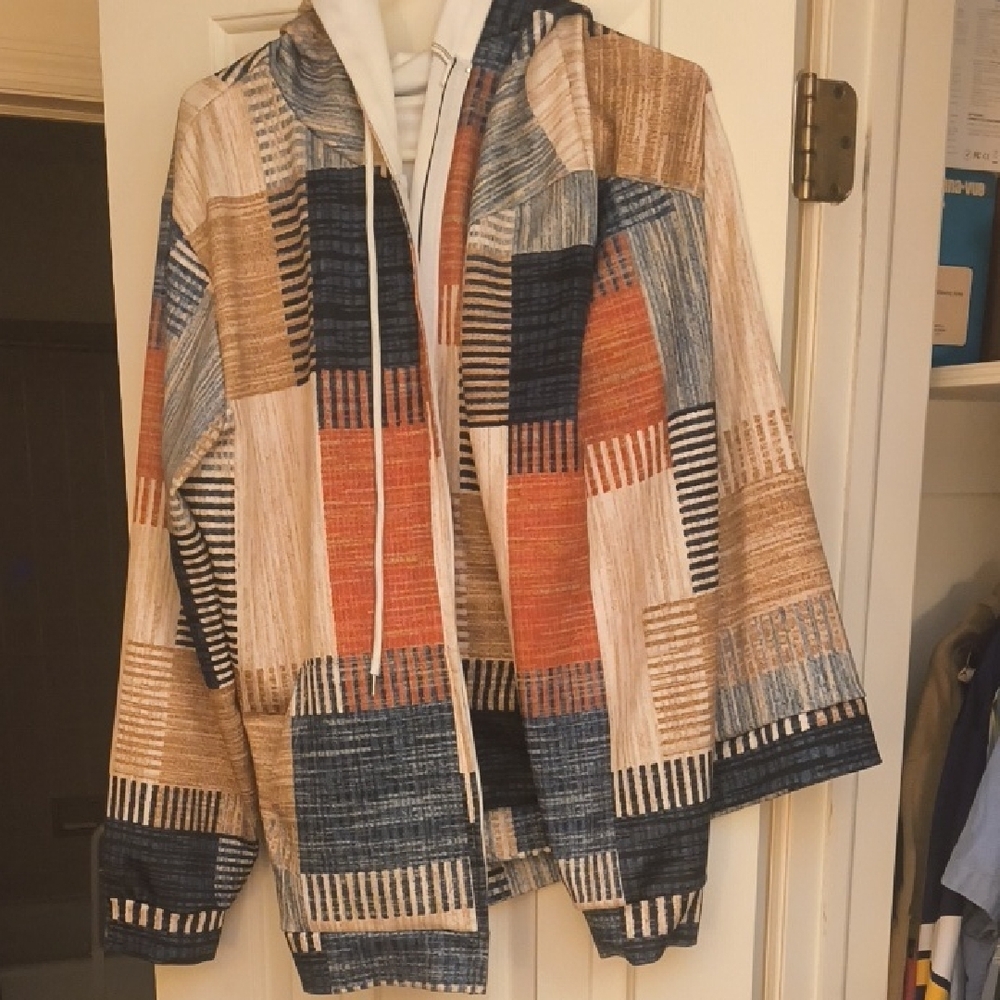 Blue and Orange Geometric Lightweight Shirt Jacket